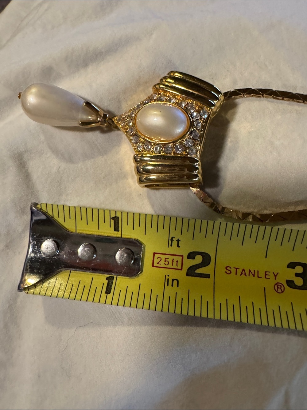Vintage Gold Pearl Drop with crystal Accents Pendant Necklace - Unbranded - Picture 5 of 6